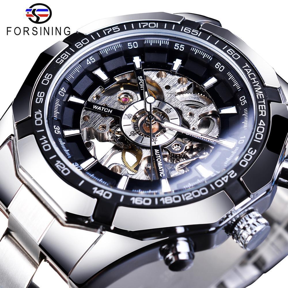 NEW - Luxury Mens Stainless Steel Skeleton Mechanical Waterproof Watch - The Jewellery Supermarket
