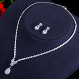 Fashion AAA+ Cubic Zirconia Diamonds Water Drop Pendant Necklace and Earrings Wedding Jewellery Sets - The Jewellery Supermarket