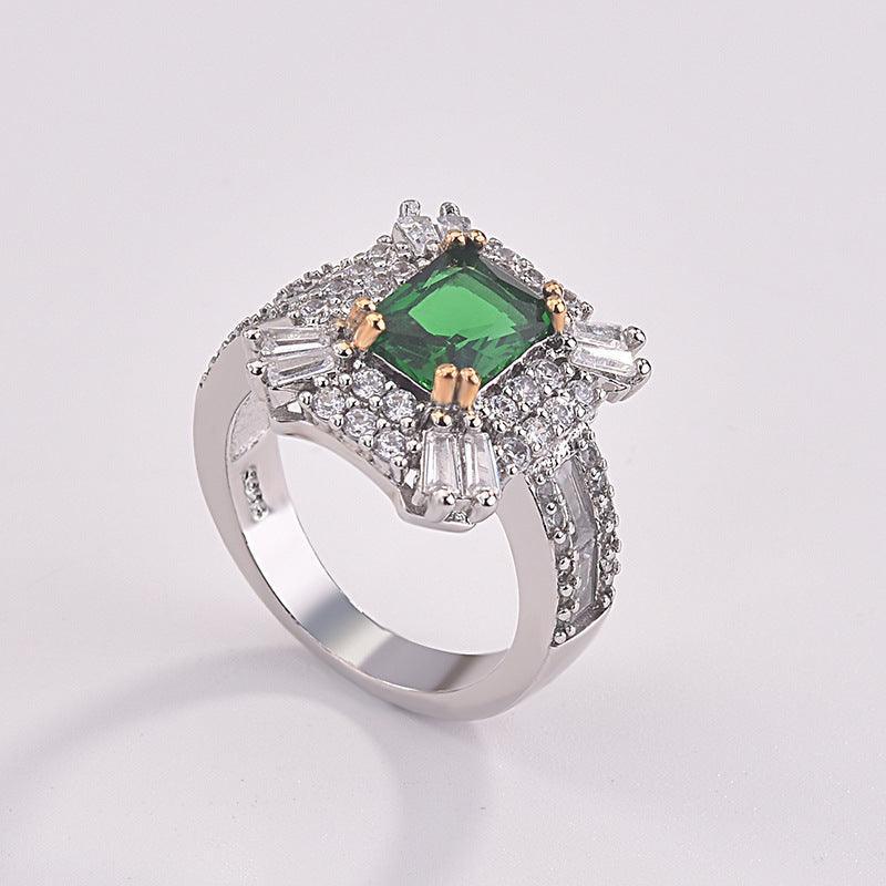 NEW - Luxury AAA+ Cubic Zirconia Green Color Princess Designer Ring - The Jewellery Supermarket