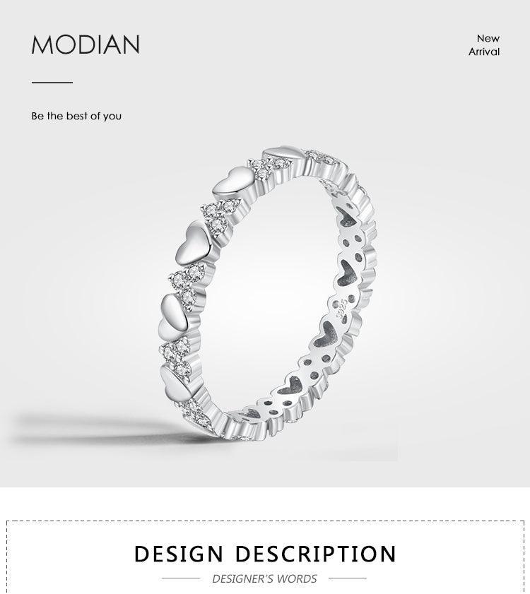 GREAT GIFTS - Real Sterling AAA+ CZ Diamonds Hearts Stackable Hypoallergenic Ring - The Jewellery Supermarket