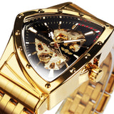 NEW - Luxury Men Gold Black Triangle Skeleton Automatic Mechanical Wristwatch Irregular Watch - The Jewellery Supermarket