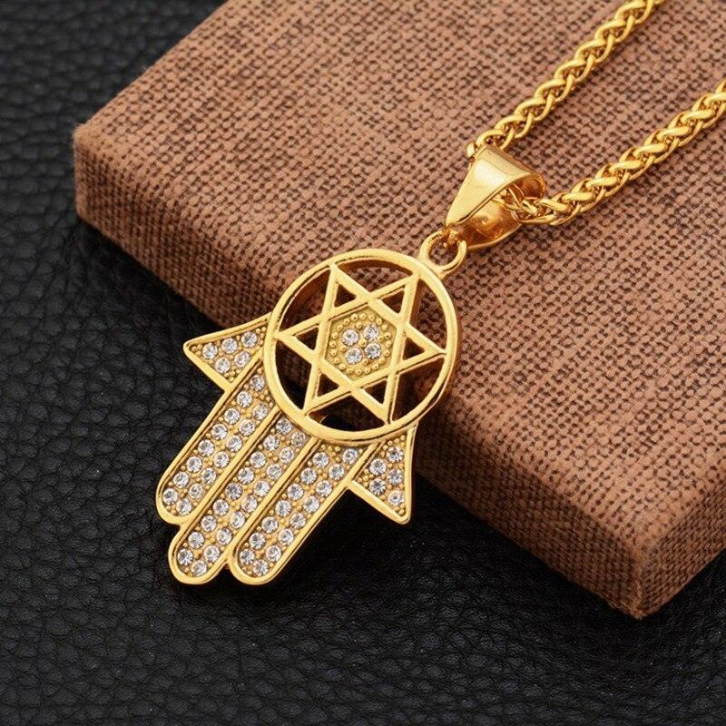 NEW ARRIVAL Jewish Star Of David Hasma Hand Of Fatima Gold Color Pendant Necklaces for Men and Women - The Jewellery Supermarket