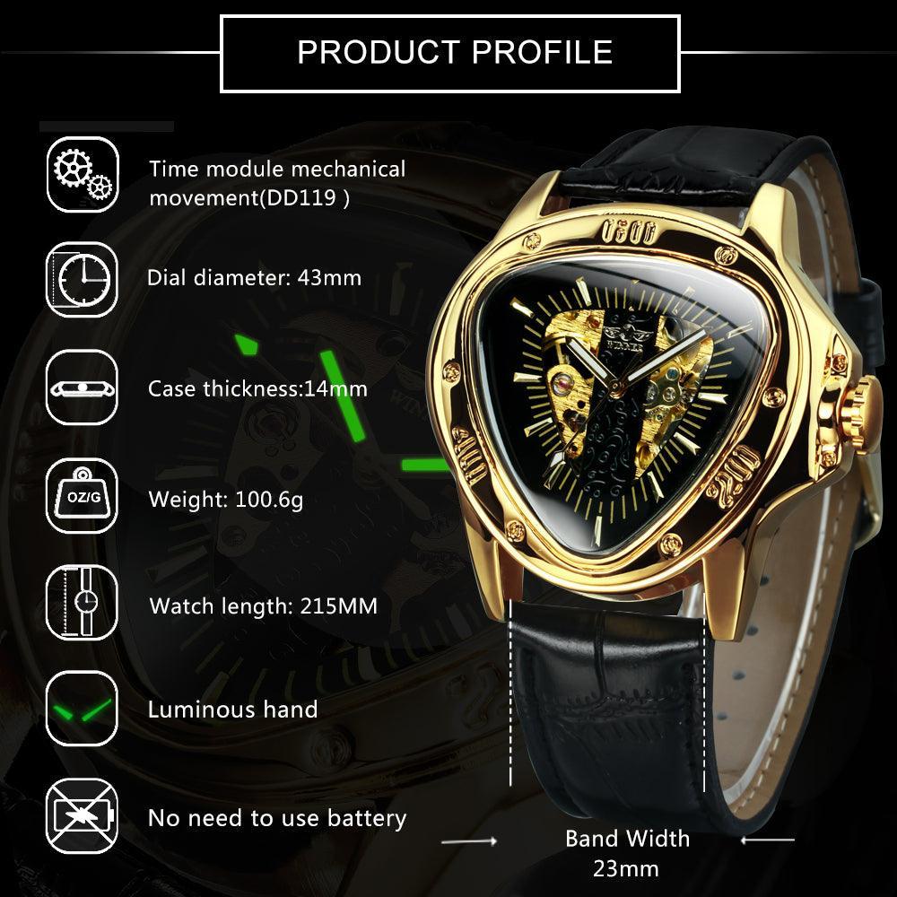 NEW - Men Golden Triangle Skeleton Mechanical Automatic Sport Watch - The Jewellery Supermarket
