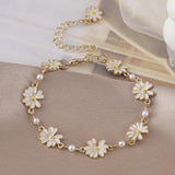 Fashion Sweet Daisy Flower Charm Bracelet - Minimalist Flowers Pearl Women Party Banquet Statement Jewellery