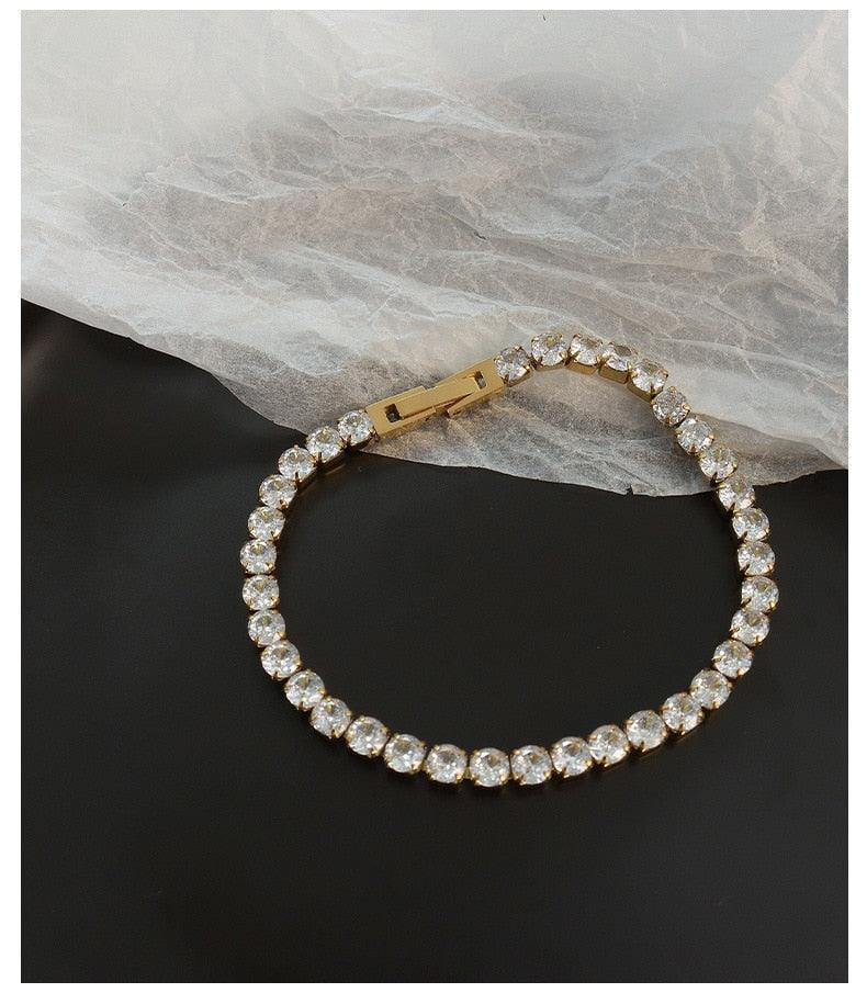 EXQUISITE Gold Plated Titanium Steel AAA+ Cubic Zirconia Simulated Diamonds Tennis Chain Bracelet for Women - The Jewellery Supermarket