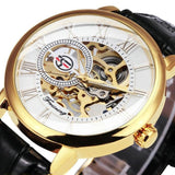 NEW - Luxury Mens Gold Mechanical Skeleton Leather Forsining 3d Hollow Watch - The Jewellery Supermarket
