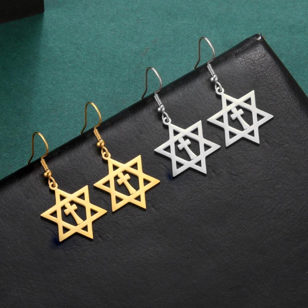 NEW Star of David Vintage Style Triple Spiral Drop Religious Earrings - The Jewellery Supermarket