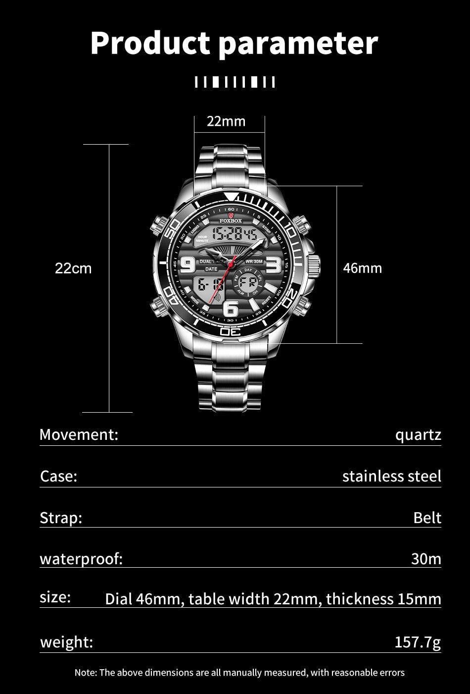 NEW MENS WATCHES - Dual Display Stainless Steel Sport Waterproof Sports Watch - The Jewellery Supermarket