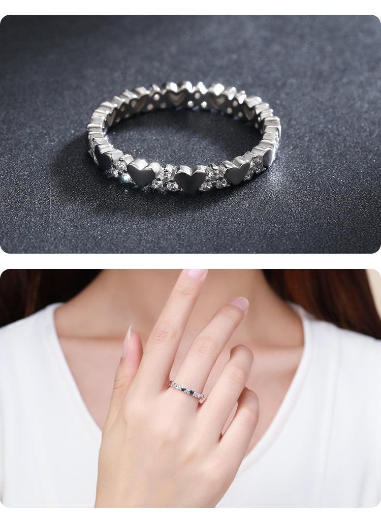 GREAT GIFTS - Real Sterling AAA+ CZ Diamonds Hearts Stackable Hypoallergenic Ring - The Jewellery Supermarket
