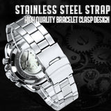 NEW - Luxury Men Silver Gold Skeleton Automatic Mechanical Wrist Military Watch - The Jewellery Supermarket