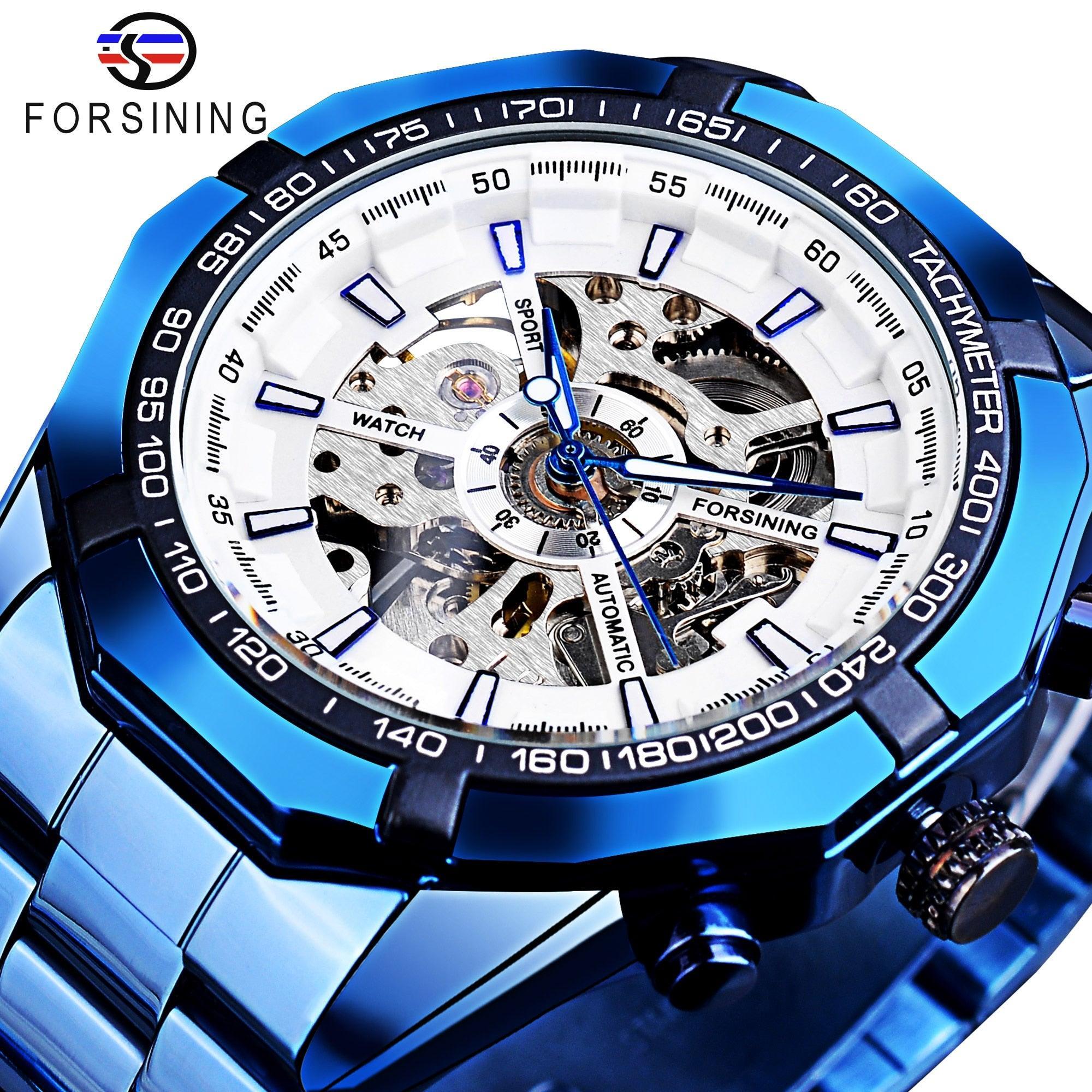 NEW - Luxury Mens Stainless Steel Skeleton Mechanical Waterproof Watch - The Jewellery Supermarket