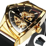 NEW - Luxury Men Gold Black Triangle Skeleton Automatic Mechanical Wristwatch Irregular Watch - The Jewellery Supermarket