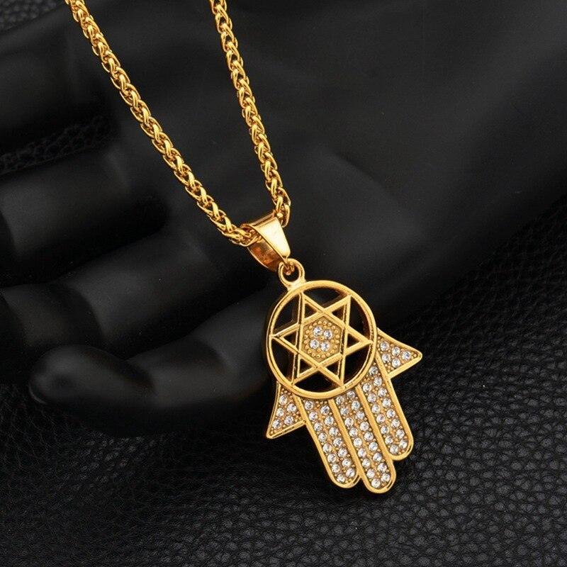 NEW ARRIVAL Jewish Star Of David Hasma Hand Of Fatima Gold Color Pendant Necklaces for Men and Women - The Jewellery Supermarket