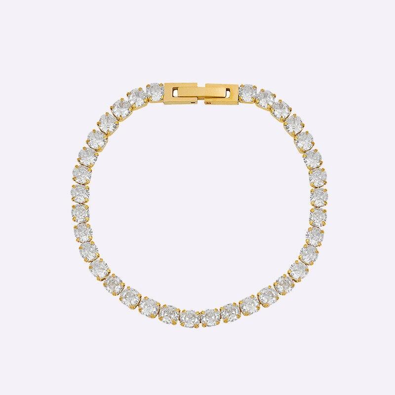 EXQUISITE Gold Plated Titanium Steel AAA+ Cubic Zirconia Simulated Diamonds Tennis Chain Bracelet for Women - The Jewellery Supermarket