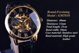 NEW - Luxury Men Gold Hollow Engraving Black Leather Skeleton Mechanical Watches - The Jewellery Supermarket
