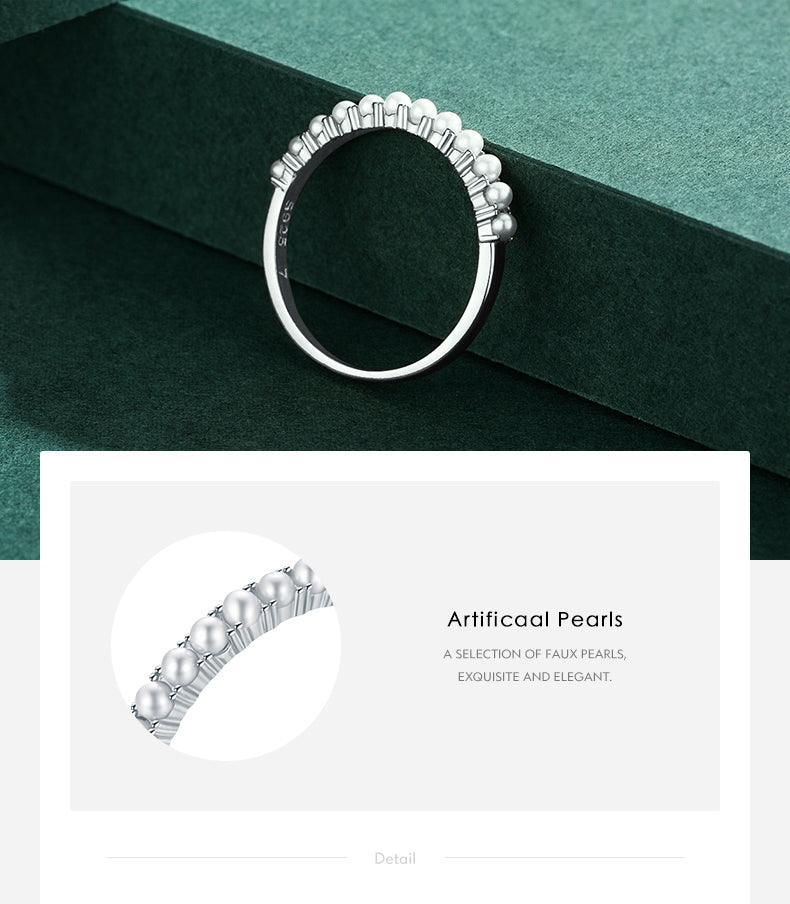 Charming 925 Silver Gold Round Elegant Small Pearl Rings For Anniversary - The Jewellery Supermarket