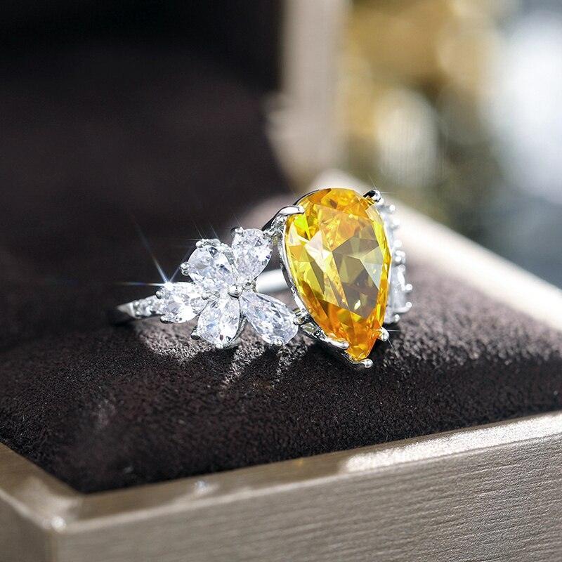 NEW ARRIVAL Charming Luxury Water Drop Shaped Lab Citrine Gemstones Jewellery Ring - The Jewellery Supermarket