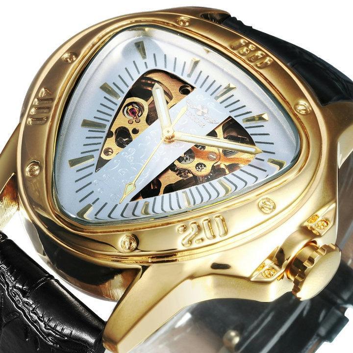 NEW - Men Golden Triangle Skeleton Mechanical Automatic Sport Watch - The Jewellery Supermarket