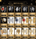 NEW Luxury Top Brand  2pcs Gold Colour Cuban Chain Male Bling Iced Out Wristwatch Bracelet for Men - The Jewellery Supermarket