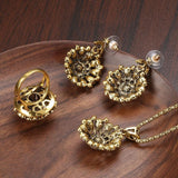 NEW ARRIVAL - Fashion Antique Gold Ethnic Style Crystal Flower Earring Ring Boho Jewellery Sets - The Jewellery Supermarket