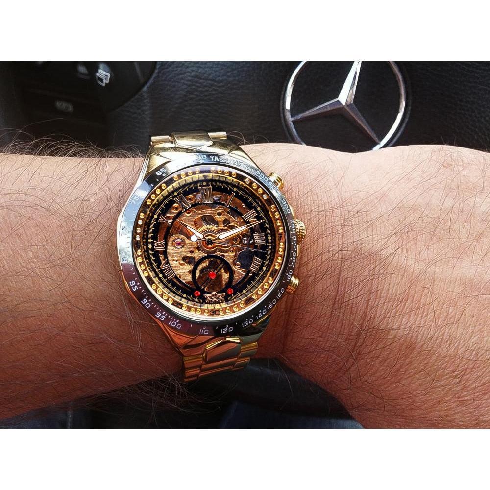NEW - Luxury Mens Golden Mechanical Automatic Skeleton Watch - The Jewellery Supermarket