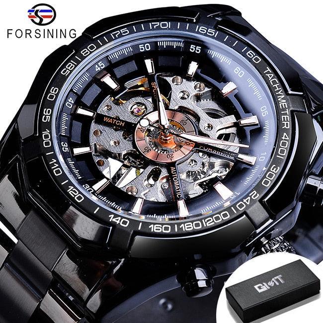 NEW - Luxury Mens Stainless Steel Skeleton Mechanical Waterproof Watch - The Jewellery Supermarket