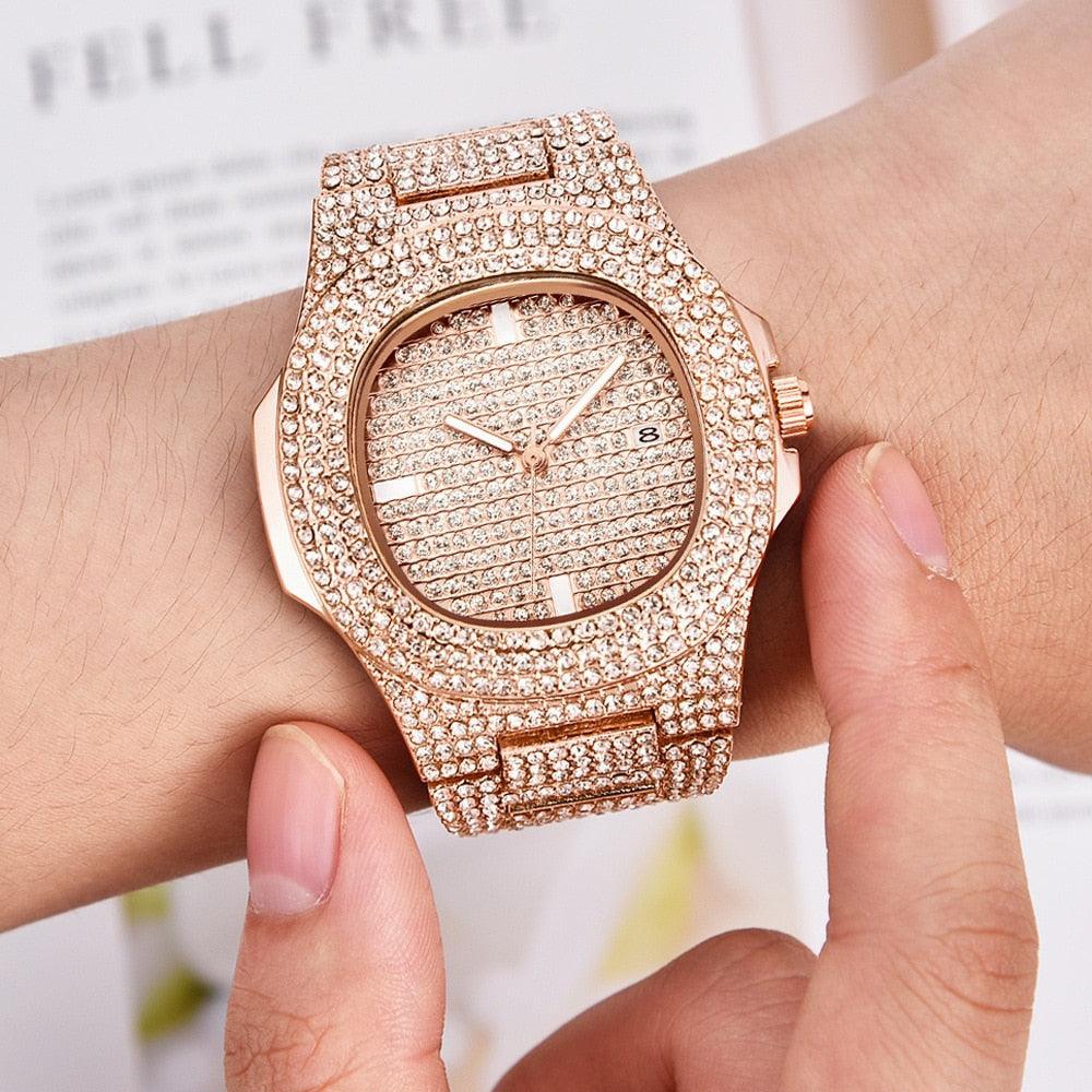New Hip Hop Iced Out Square Simulated Diamonds Watch - Sparkling Quartz Fashion Classic Watches - The Jewellery Supermarket