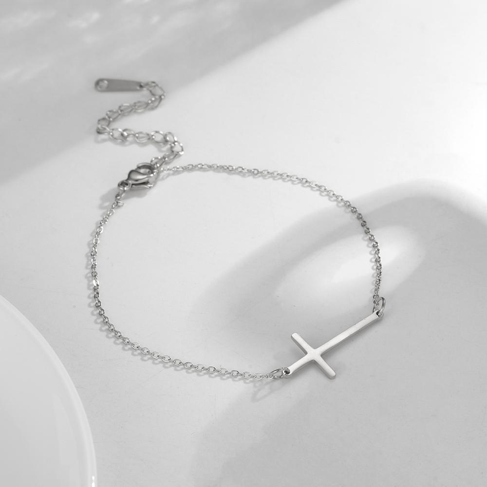 Best Seller - Christian Simple Chain Stainless Steel Cross Charm Bracelets Bangles - Religious Jewellery - The Jewellery Supermarket