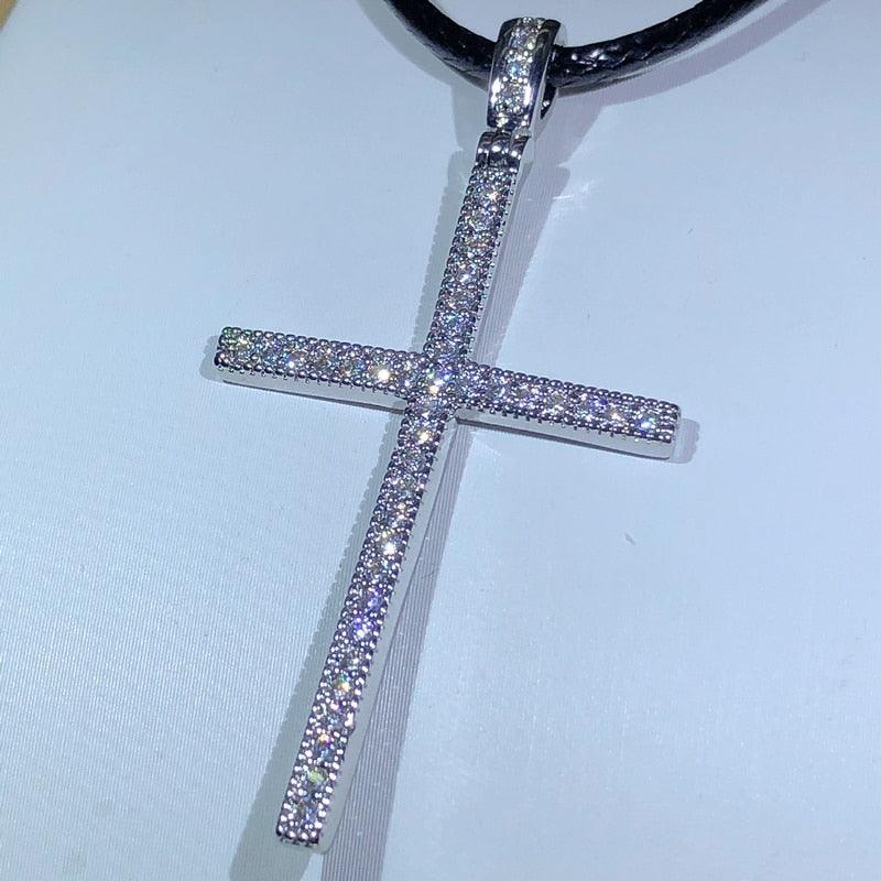 NEW White AAA+ Cubic Zirconia Diamonds Glittering Cross 925 Sterling Silver Cross Necklace Pendant - The Jewellery Supermarket