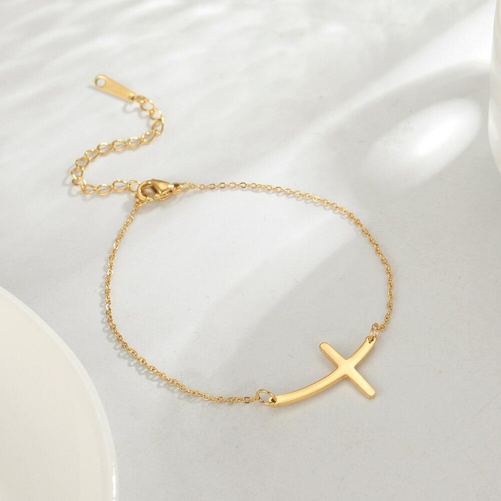 Best Seller - Christian Simple Chain Stainless Steel Cross Charm Bracelets Bangles - Religious Jewellery - The Jewellery Supermarket