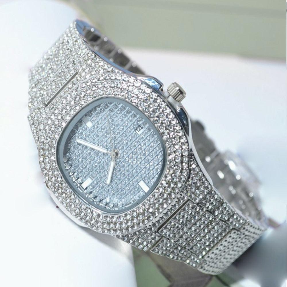New Hip Hop Iced Out Square Simulated Diamonds Watch - Sparkling Quartz Fashion Classic Watches - The Jewellery Supermarket