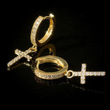 Stylish Christian Cross Drop Hoop Earrings Shiny AAA CZ Crystals High Quality Unisex Fashion Religious Jewellery - The Jewellery Supermarket
