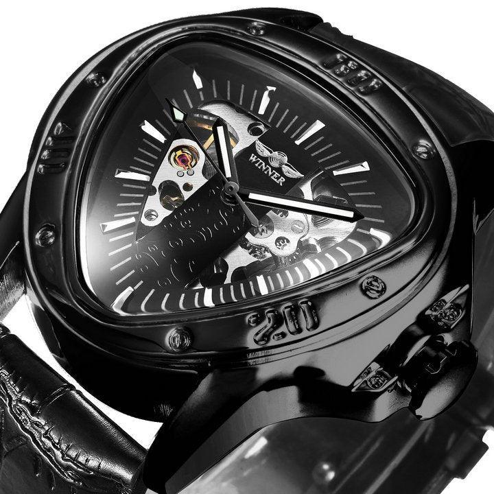 NEW - Men Golden Triangle Skeleton Mechanical Automatic Sport Watch - The Jewellery Supermarket