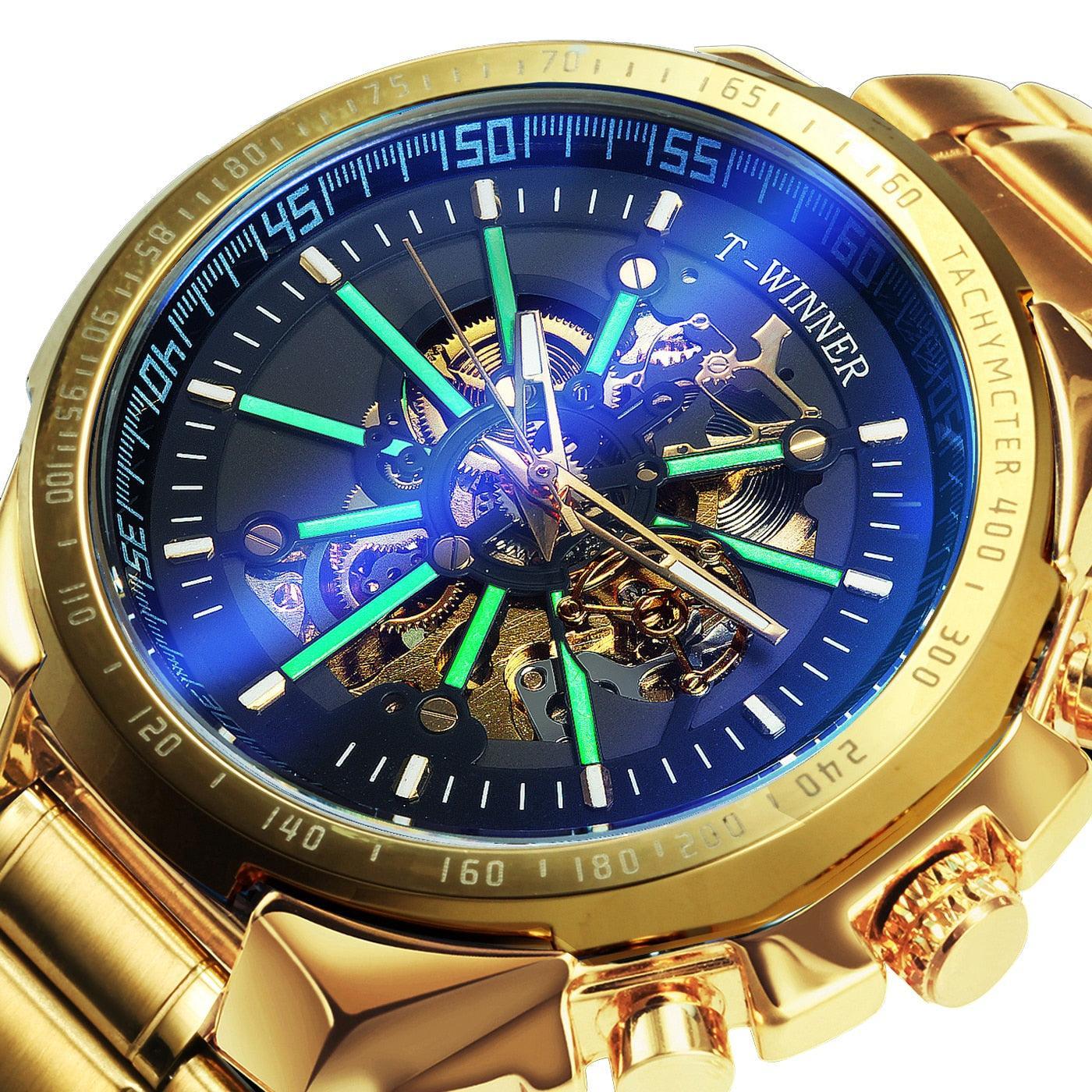 NEW - Luxury Men Gold Skeleton Luminous Military Automatic Mechanical Waterproof Watch - The Jewellery Supermarket