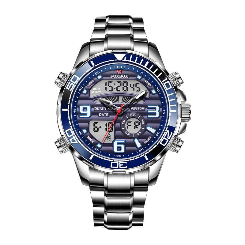 NEW MENS WATCHES - Dual Display Stainless Steel Sport Waterproof Sports Watch - The Jewellery Supermarket
