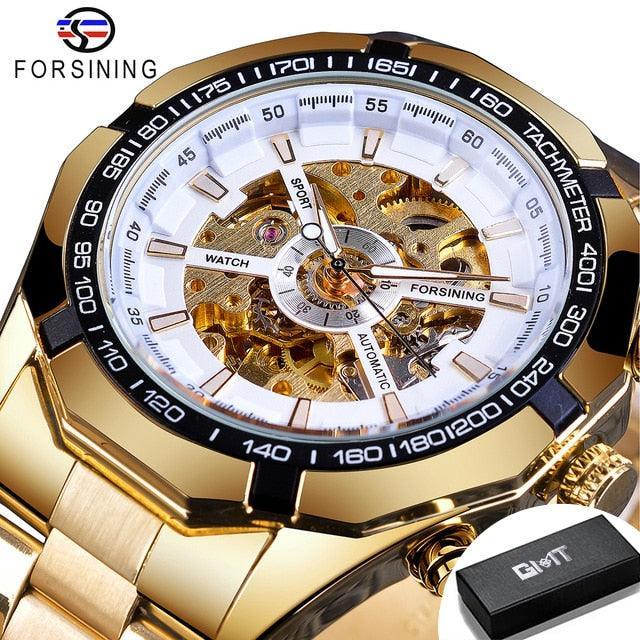 NEW - Luxury Mens Stainless Steel Skeleton Mechanical Waterproof Watch - The Jewellery Supermarket