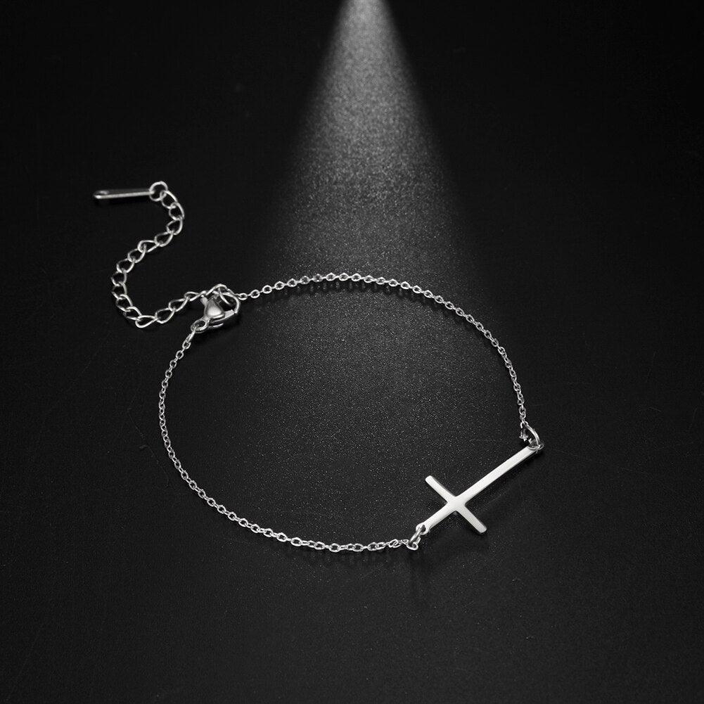 Best Seller - Christian Simple Chain Stainless Steel Cross Charm Bracelets Bangles - Religious Jewellery - The Jewellery Supermarket