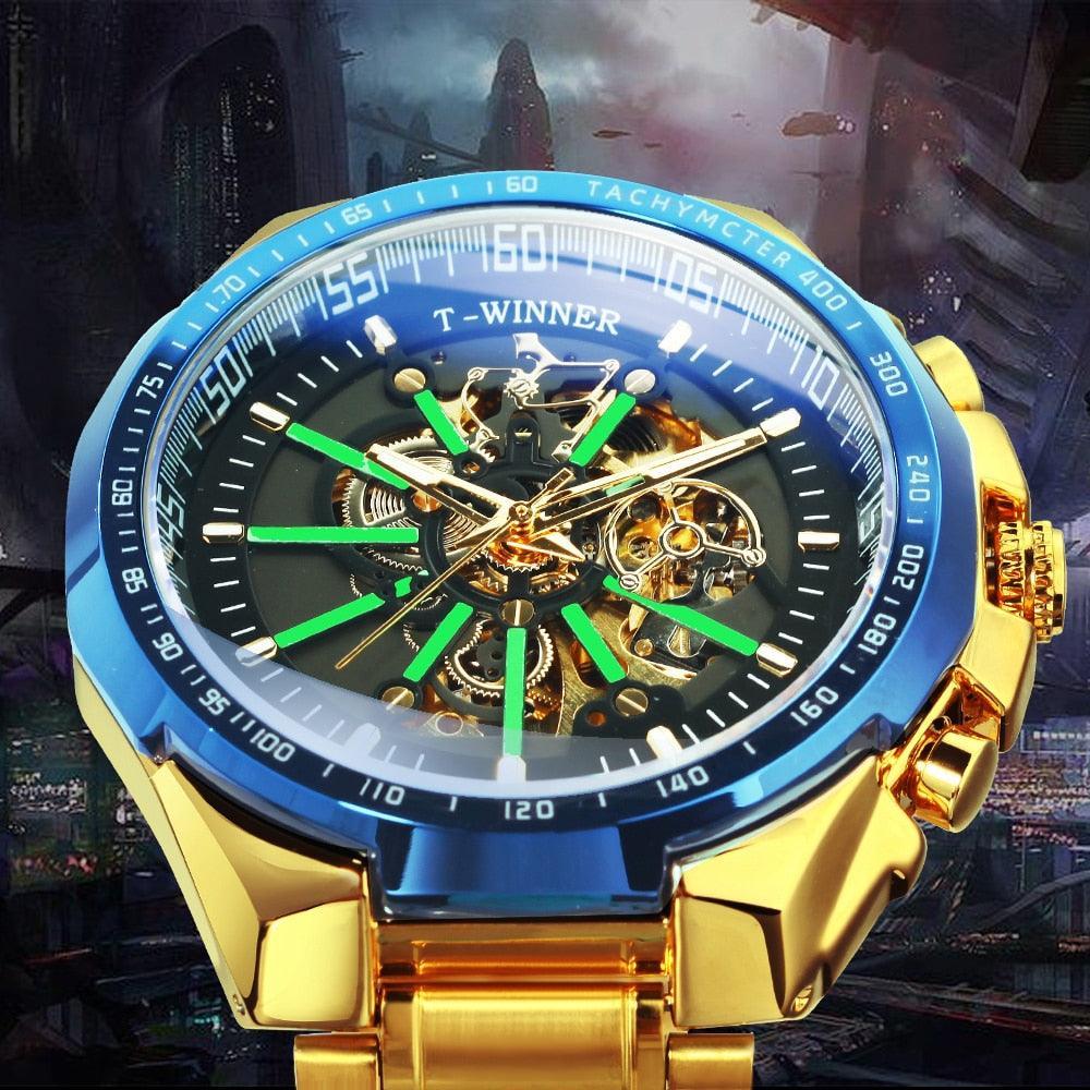 NEW - Luxury Men Gold Skeleton Luminous Military Automatic Mechanical Waterproof Watch - The Jewellery Supermarket