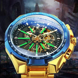 NEW - Luxury Men Gold Skeleton Luminous Military Automatic Mechanical Waterproof Watch - The Jewellery Supermarket