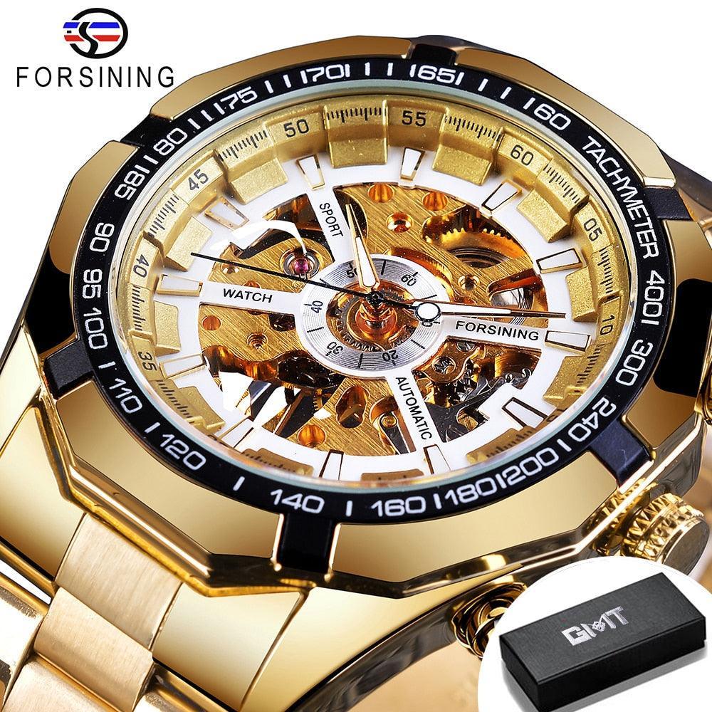 NEW - Luxury Mens Stainless Steel Skeleton Mechanical Waterproof Watch - The Jewellery Supermarket