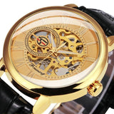 NEW - Luxury Mens Gold Mechanical Skeleton Leather Forsining 3d Hollow Watch - The Jewellery Supermarket