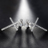 BEST GIFTS - Luxury Inlay AAA+ Cubic Zirconia Diamonds Delicate Silver Color Cross Earrings - The Jewellery Supermarket