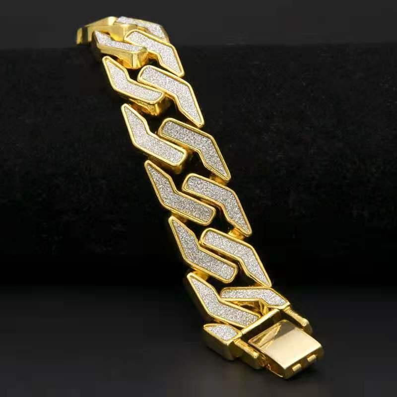 NEW Luxury Top Brand  2pcs Gold Colour Cuban Chain Male Bling Iced Out Wristwatch Bracelet for Men - The Jewellery Supermarket
