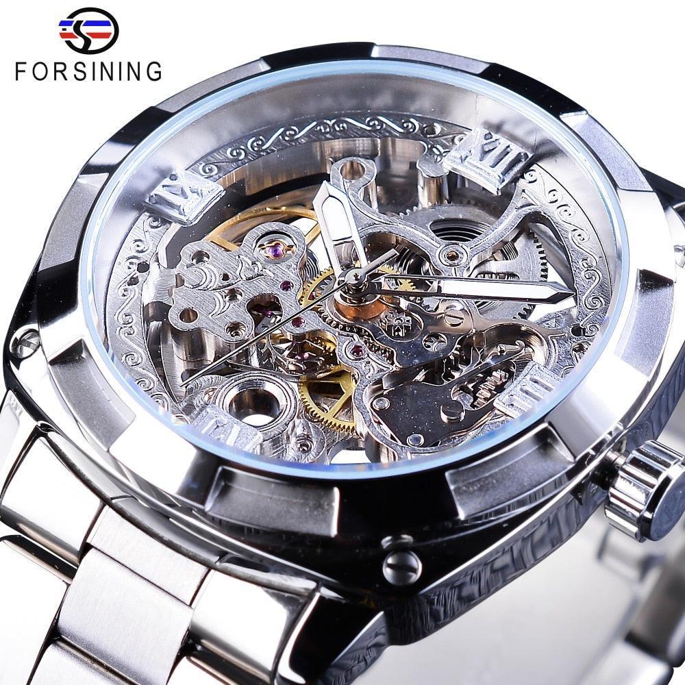 NEW - Luxury Men Golden Luminous Hands Skeleton Transparent Retro Watch - The Jewellery Supermarket