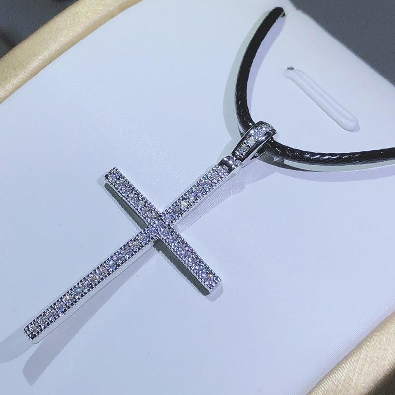 NEW White AAA+ Cubic Zirconia Diamonds Glittering Cross 925 Sterling Silver Cross Necklace Pendant - The Jewellery Supermarket