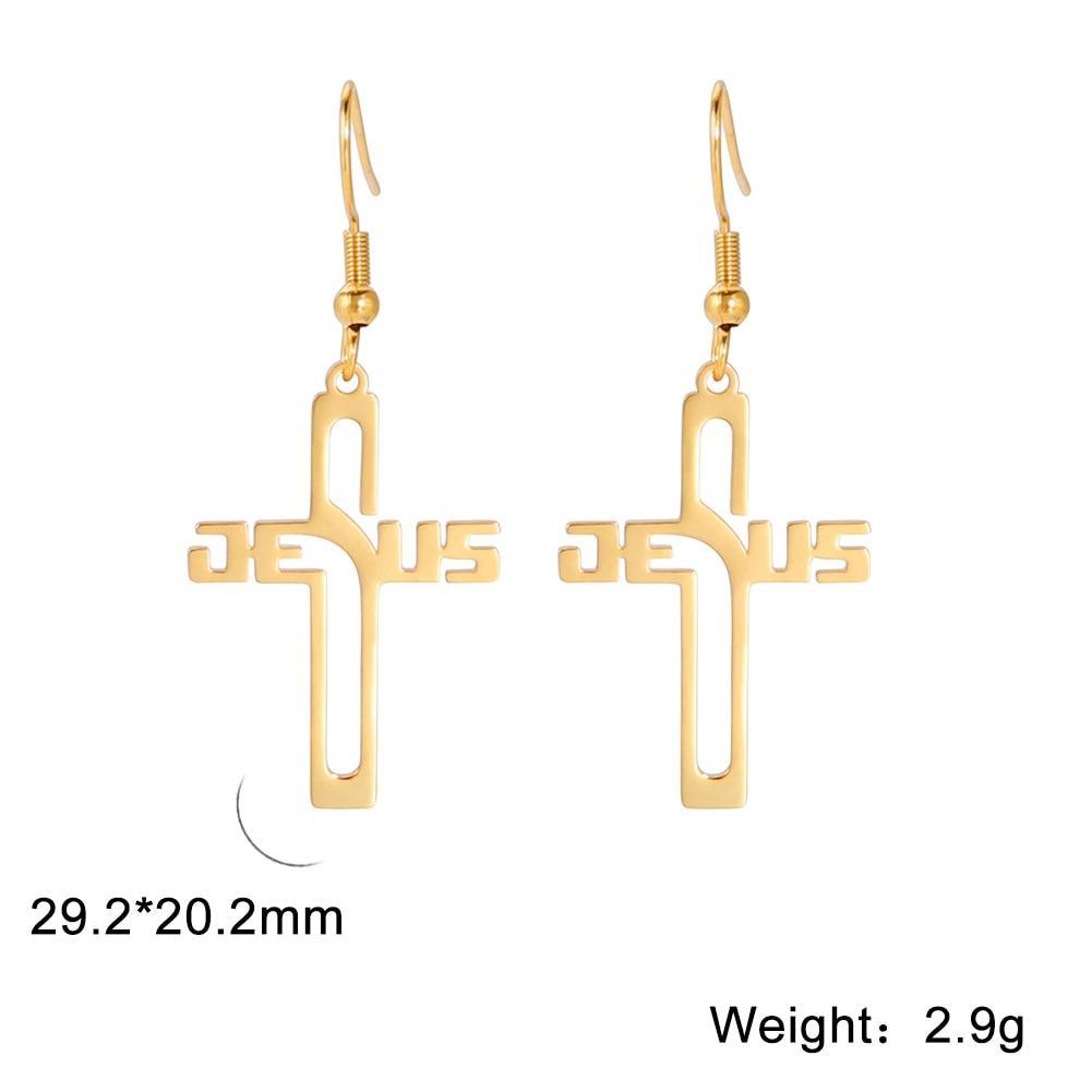 Stainless Steel Christian Jesus Cross Dangle Drop Earrings for Women - Religious Jewellery - The Jewellery Supermarket