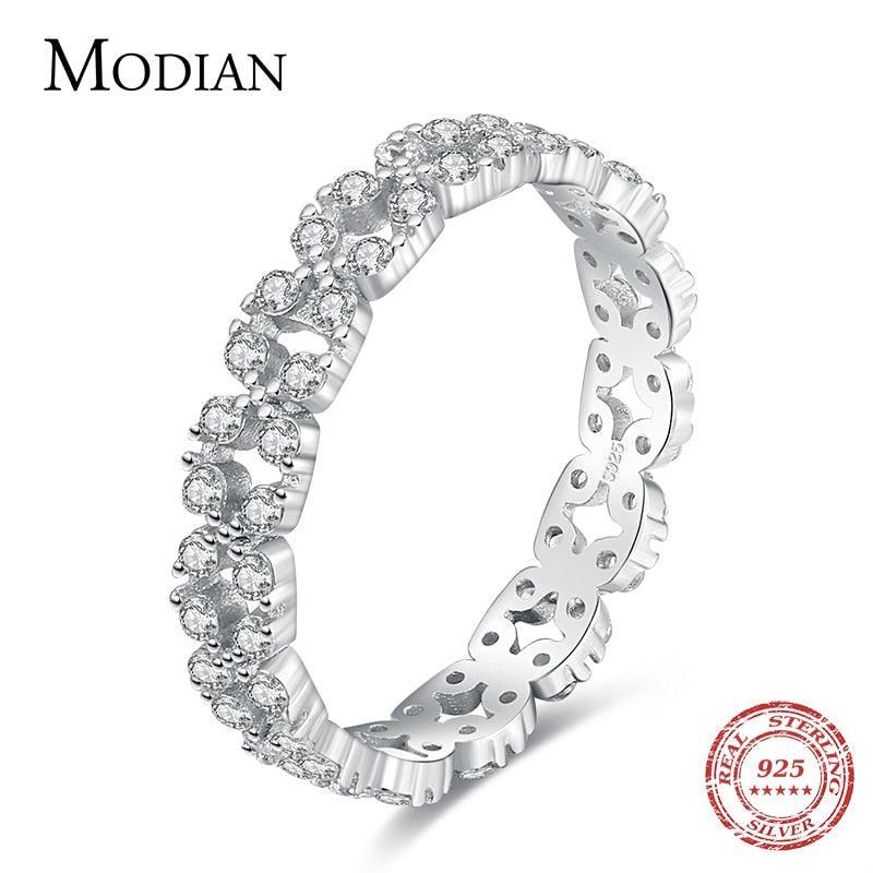Sterling Silver Geometric Stackable Clear AAAA Simulated Diamonds Ring - Wedding Statement Jewellery - The Jewellery Supermarket