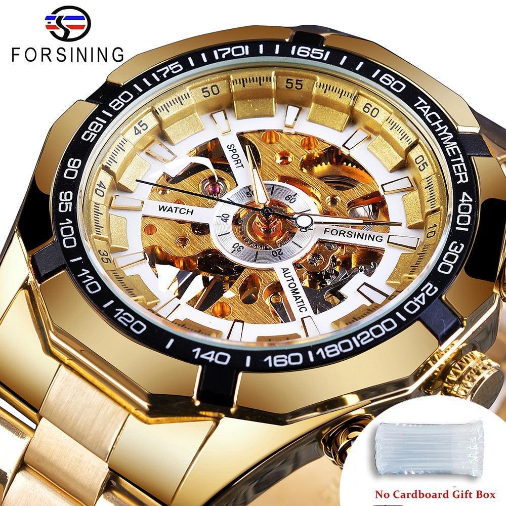 NEW - Luxury Mens Stainless Steel Skeleton Mechanical Waterproof Watch - The Jewellery Supermarket