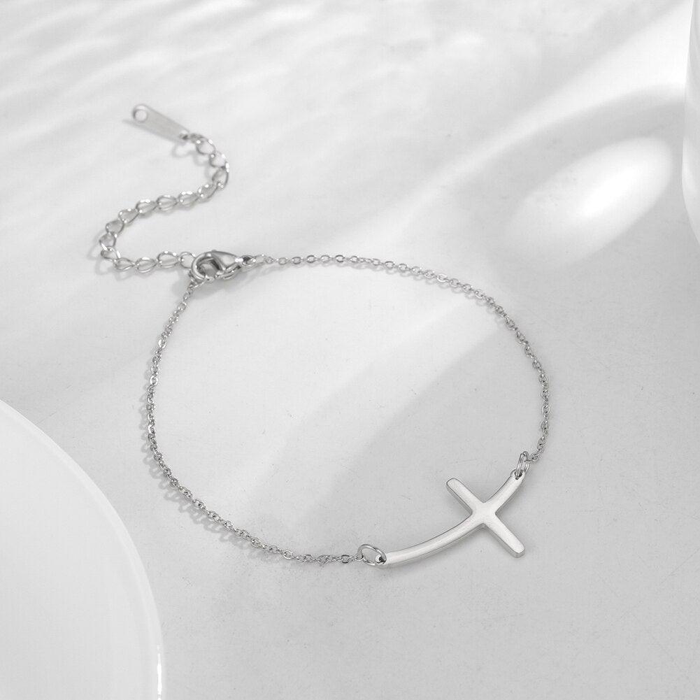 Best Seller - Christian Simple Chain Stainless Steel Cross Charm Bracelets Bangles - Religious Jewellery - The Jewellery Supermarket