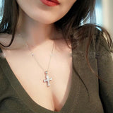 Charming Silver Colour Luxury Women White Crystal Pendant Necklace - Cute Cross Religious Necklace - The Jewellery Supermarket